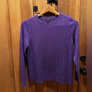 Talbot’s Purple Cable-Knit Crewneck Sweater with Shoulder Buttons
